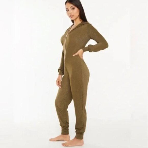 Savage X Fenty Jumpsuit Metallic Glitter Lounge Tapered Jogger Hooded - Picture 1 of 13